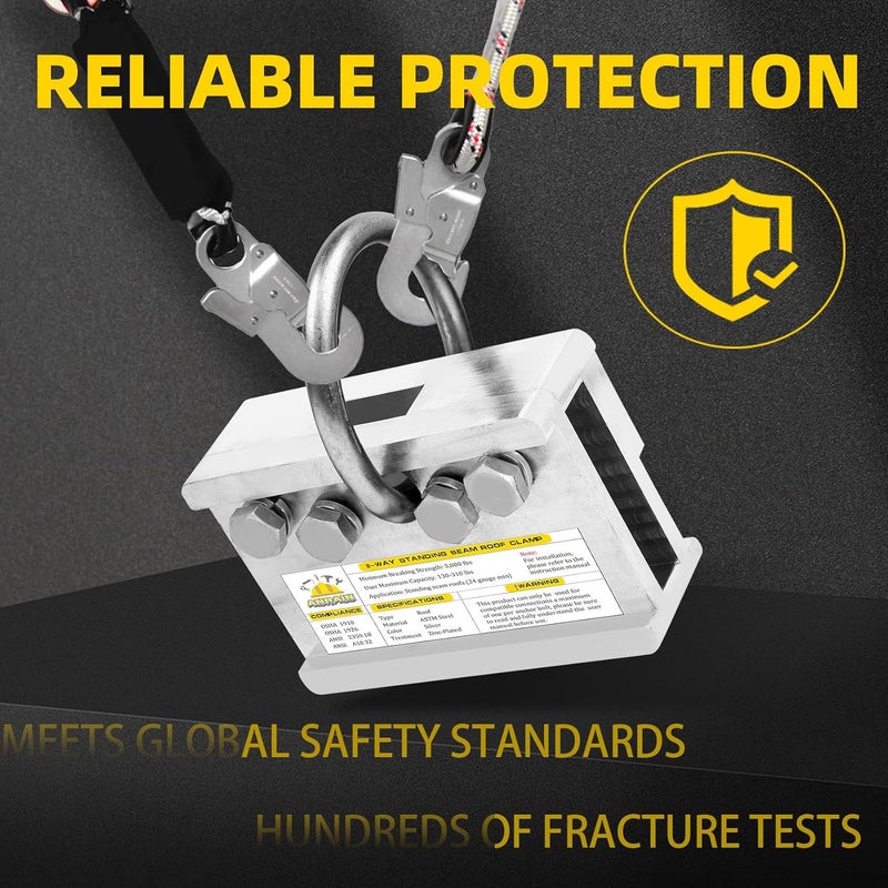 Anrain Fall Protection Roof Anchor, 2-Way Standing Seam Clamp | Non-Penetrating Design | 5000lbs Capacity | Galvanized Steel | for Metal Roof & Ladder Safety - Image 3